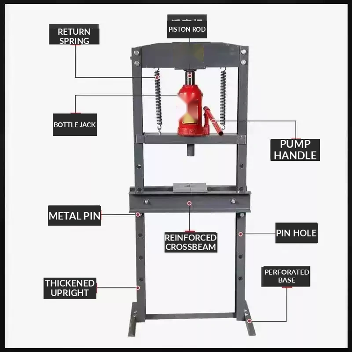 Heavy-Duty Hydraulic Shop Press with Adjustable Working Frame
